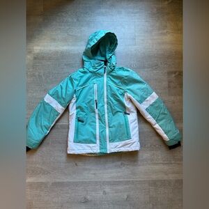 PLANET EARTH Girls Insulated Ski Snowboard Hooded Jacket Size L Mint Green White